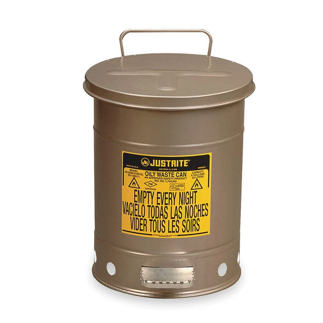 JUSTRITE 09104 Oily Waste Can,6 Gal.,Steel,Silver