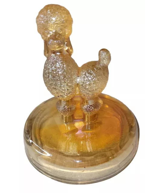 Vintage Jeanette Carnival Glass French Poodle Powder Jar Dish Marigold Lid Only.