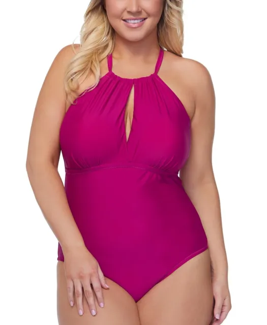 Raisins Curve PINK Trendy Plus Size Caribbean Solids One-Piece Swimsuit, US 22W