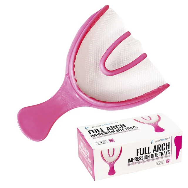 30 Full Arch Pink Disposable Dental Bite Registration Trays for Teeth Molds, 1 B