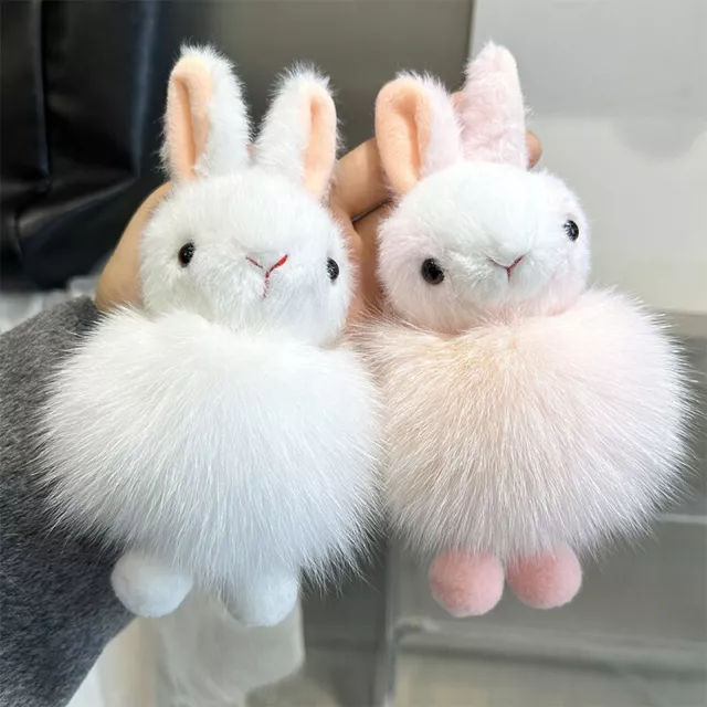 Adorable Fur Bunny Fluffy Rabbit Plush Toy Keyring Bag Charm Pendant Keychain UK