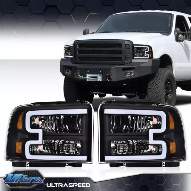 Conversion LED Black/Amber Headlights Fit For 2005-07 Ford F250 F350 Super Duty