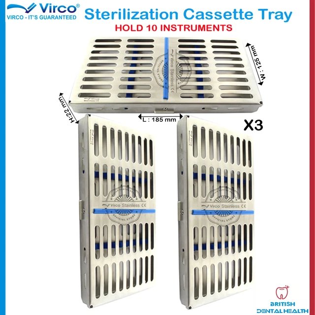 DENTAL STERILIZATION CASSETTE Rack Tray Hold 10 Surgical Instruments X3 ...