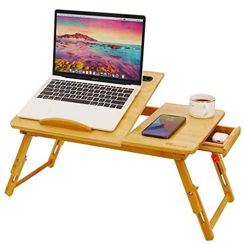Lap Desk, Laptop Desk for Bed, Bamboo Adjustable Height Angle Foldable