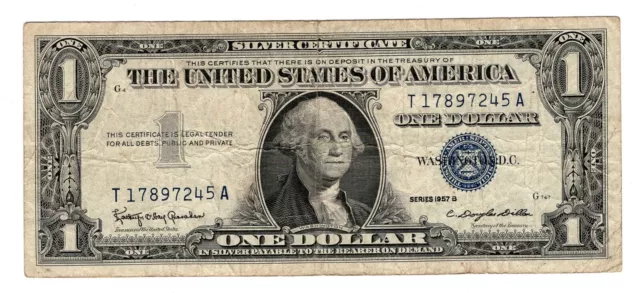 1957-B $1 One Dollar Bill Blue Seal Note Silver Certificate