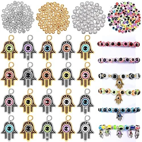 440 Pieces Evil Eye Charms Set with 120 Evil Eye Beads 20 Hand Evil Eye Charms