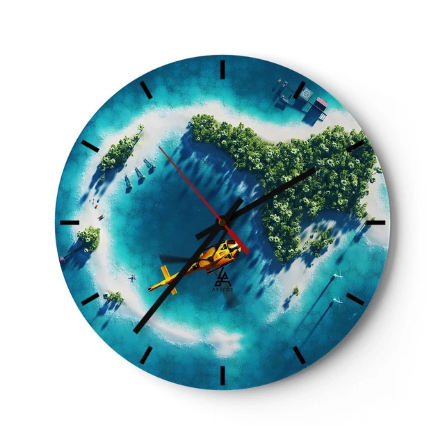 Horloge Murale Carrée En Verre - Design Feuilles Tropicales Banane, 30x30cm