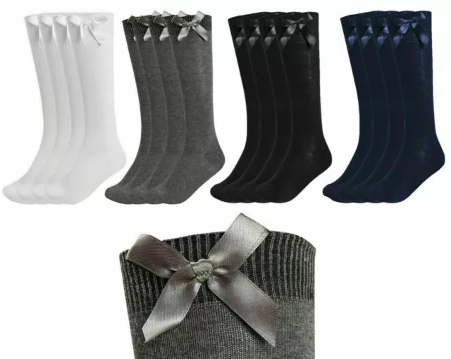 6 Pairs Girls Ladies Fashion Cotton Bow Knee High Socks For School Kid lot