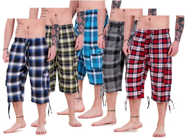 Mens Check Shorts 3-4 Length by Malay Apparel Cotton Blend Lounge Casual Wear