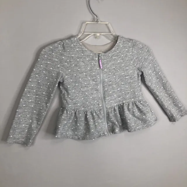 Genuine Kids OshKosh Girls Size 4T Shirt Jacket Light Gray Polka Dots Ruffle Zip
