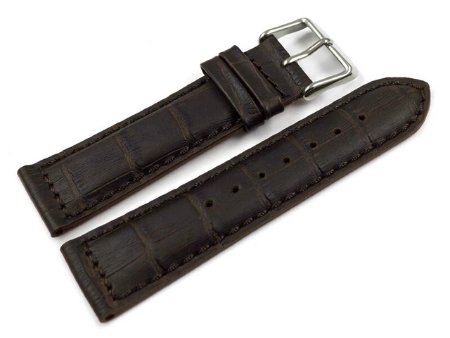 Bracelet De Montre Breguet En Crocodile Véritable Marron Avec Point Blanc - Largeur 19 Mm - Neuf