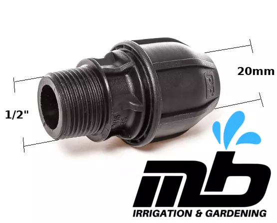 MDPE Compression Fittings Coupler Joiner 20mm Pipe Connectors 20-1/2" Male