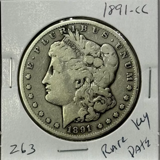 1891 CC Morgan Silver Dollar KEY Date Rare US Coin #263