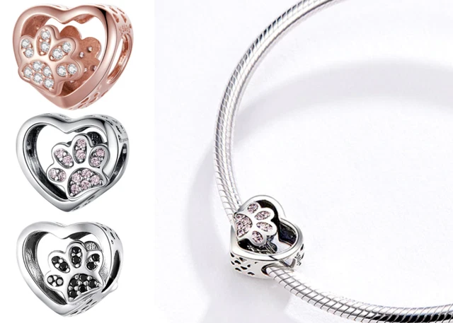 Charms Anhänger Herz Pfote in 925 Silber Bead, Beads Love