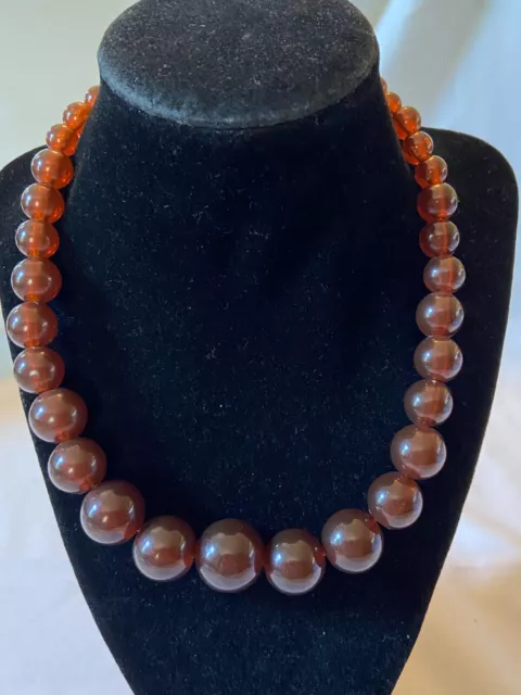 Charming Chunky Dark Amber Brown Plastic Bead Necklace 18"