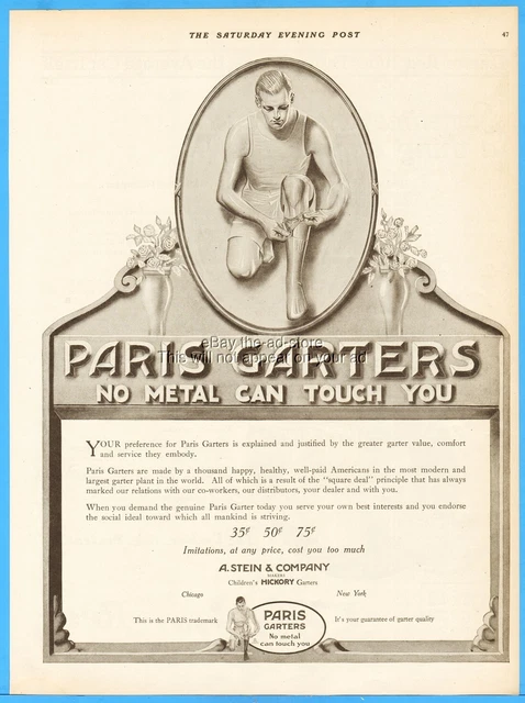 1919 Paris Men's Garters Ad A Stein & Co Antique Fashion Style Art Deco