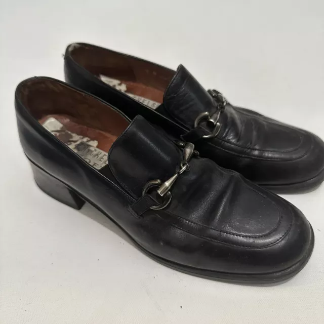 Nickels Womens 8 Narrow Black Leather Slip On Horsebit Chunky Heel Loafer Shoes