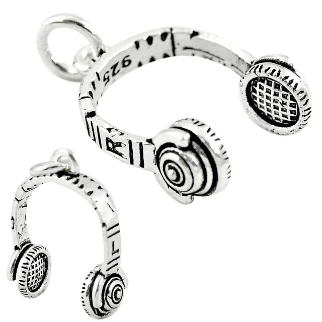 Hand Carved Music Baby Headphone Jewelry Charm Silver Children Pendant C21192