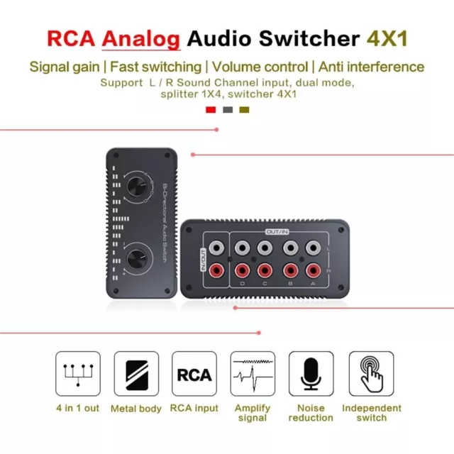 2 interruptores rca audio audio 2 vías conmutador 2 4 a 1 aux 3,5 mm audio jack divisor 2