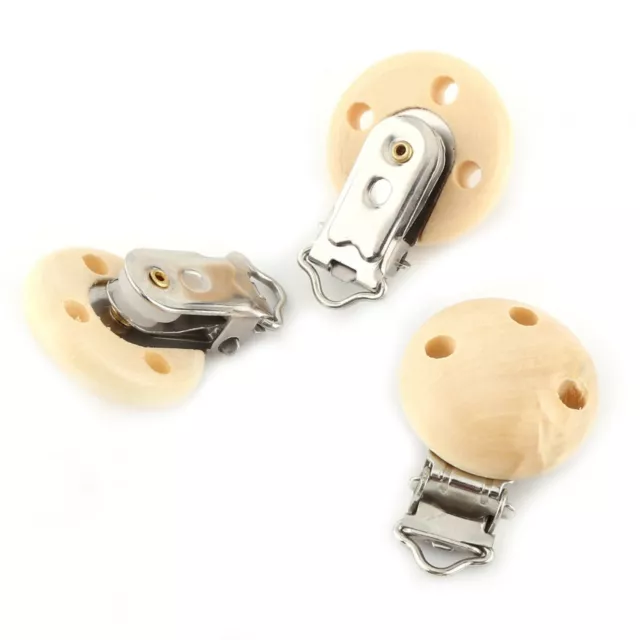 3-hole Pacifier Clip Nipple Clasp 10 Cute Round Wooden Natural Pacifier Clips