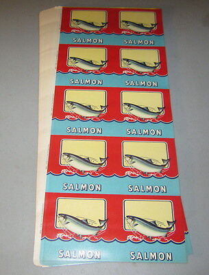 HUGE WHOLESALE Lot of 500 Old 1940's SALMON Can LABELS - 100 Uncut Sheets - FISH