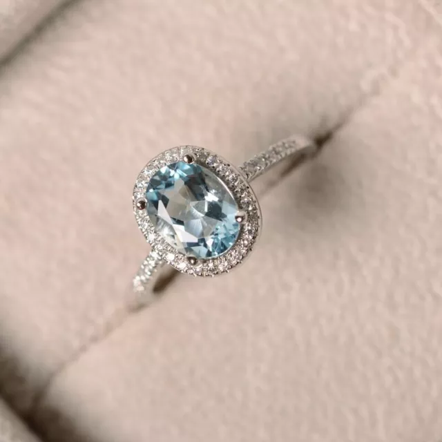 OVAL CUT AQUAMARINE Sterling Silver Art Deco Handmade Engagement Ring ...