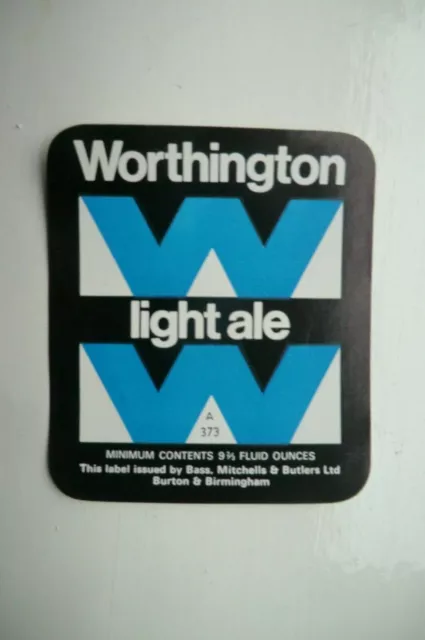 Mint Wortington Light Ale A373 Bass Mitchell Butlers Brewery Beer Bottle Label