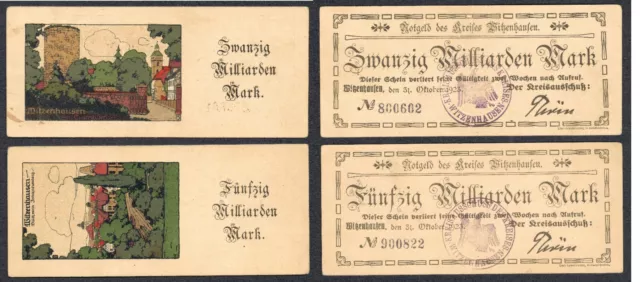 Notgeld des Kreises Witzenhausen 20 + 50 Milliarden Mark 1923 (bei Eschwege)