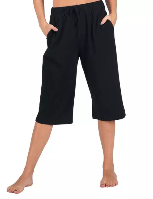 Ladies 3/4 Trousers Womens Three Quarter Elasticated Waist Capri Cropped Pants