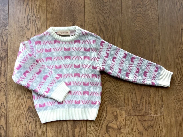 Maglione vintage pan di zenzero età circa 2-3 anni lavorato a maglia stile anni '80 rosa avorio