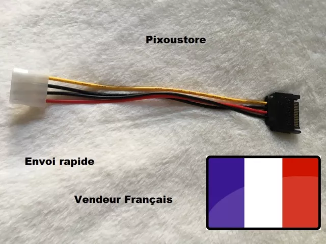 Adaptateur SATA 15p mâle vers 1x Molex Femelle. Câble d'alimentation