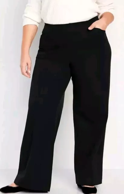 OLD NAVY Women Plus 2X High-Waisted Pull On Pixie Wide Leg Pants Navy Blue NEW