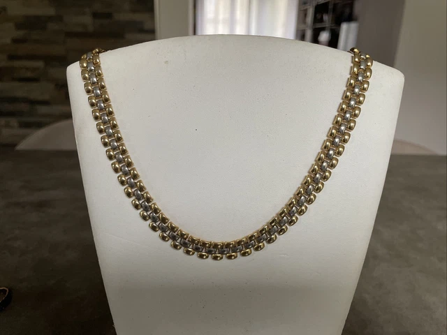 Collier Ras Du Cou Ancien En Argent Massif 925 - Mailles Plates - Bijou Vintage Français En Bon état