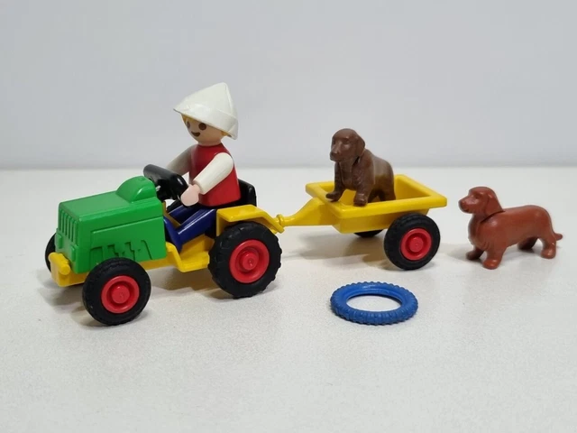 PLAYMOBIL (T4119) FERME - Remorque Verte & Rouge Complète Tracteur 4496