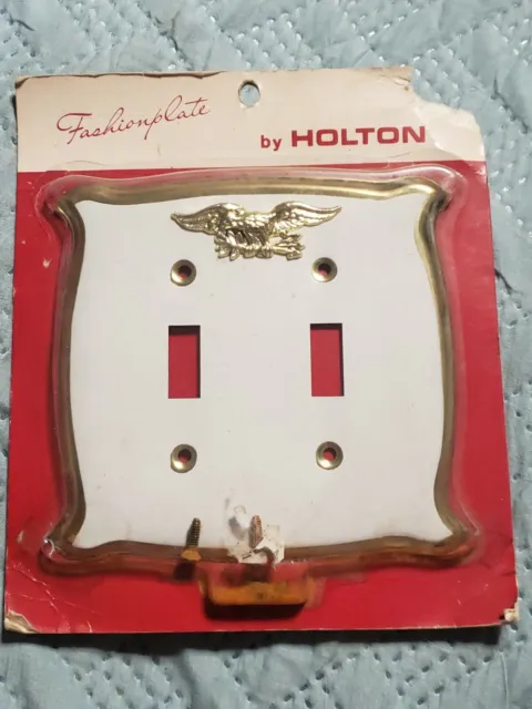 Vintage Switch Plate Cover White Gold Eagle Fashionplate By Holton