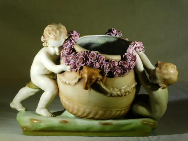 Antique c1890 Imperial Amphora Teplitz 1387 Art Pottery Center Piece Planter