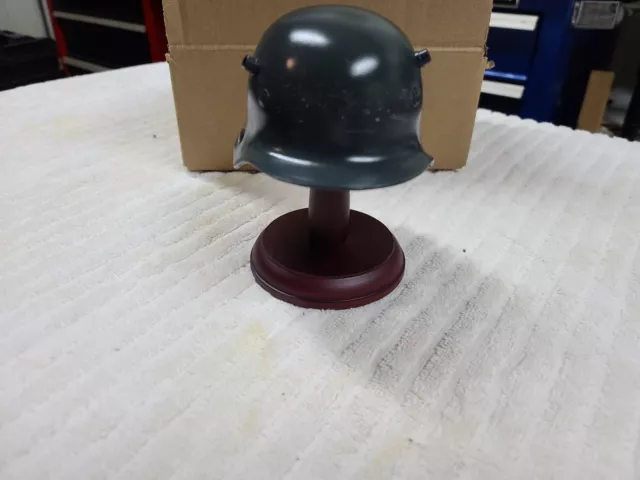 WWI Era German M1916 Stahlhelm Miniature Desktop Helmet. Real steel and leather