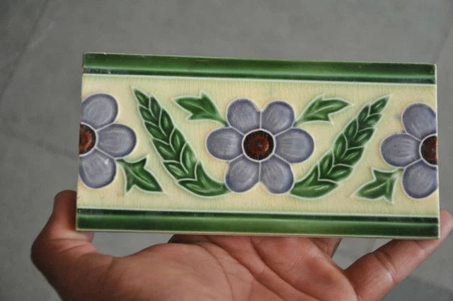 6Pc Vintage Majolica Decorative Flower Art Nouveau Architecture Tiles,Japan 5