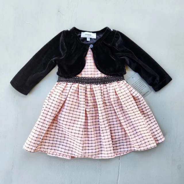 Popatu Baby Girl Pink/Black Minicheck Dress with Bolero Jacket Size 12M