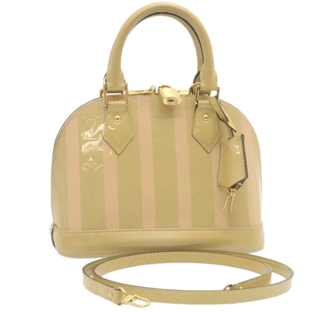 LOUIS VUITTON Vernis Rayures Alma BB Hand Bag 2way Beige Pink M90970 Auth tp210A LOUIS VUITTON Vernis Rayures Alma BB Hand Bag 2way Beige Pink M90970 Auth tp210A