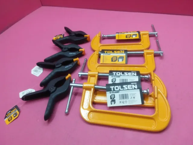 4 Each Tolsen 6" G-Clamps &  6" Spring Clamps 10199 10114 (Tt78)