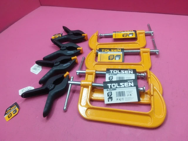4 Each Tolsen 6" G-Clamps &  6" Spring Clamps 10199 10114 (Tt80)