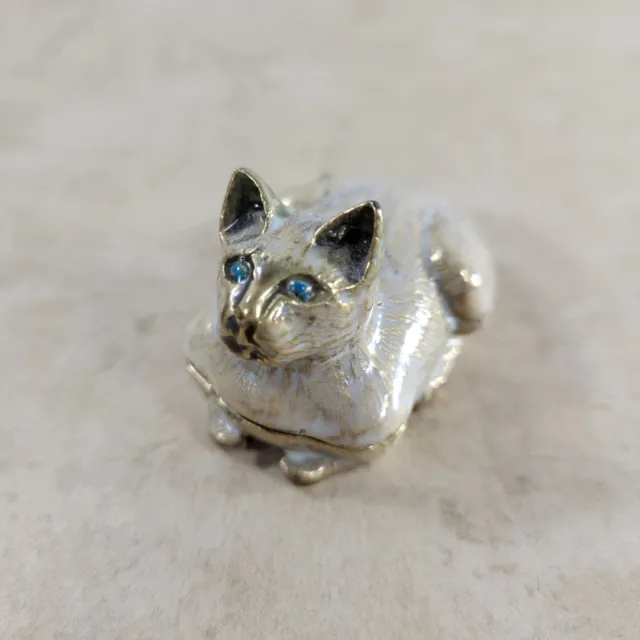 Brass and Enamel Cat Kitten Trinket Jewelry Box Organizer, Cat Lover Collector
