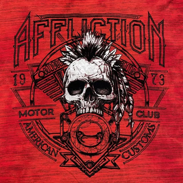 Affliction T Shirt Mens Large Red Short Sleeve Skull Cyber Goth Punk Skater Y2K 2