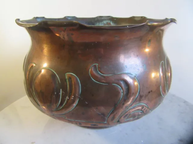 Antique Arts & Crafts  copper planter plant pot Nouveau design 6"H x 8.5"W