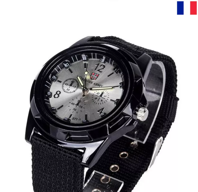 Montre Militaire Armée Suisse SWISS ARMY Sport Homme Bracelet Tissus Noir Blanc