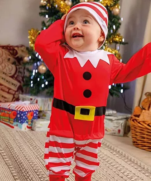BABY CHRISTMAS ELF COSTUME Childs Toddlers Santa Helper Fancy Dress Outfit