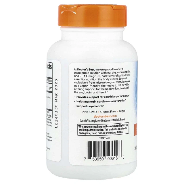 DOCTORS BEST VEGAN Omega3 EPA + DHA 60 Veg Softgels Eye, Brain