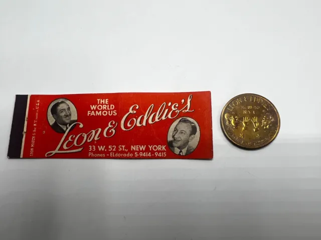 LEON & EDDIE'S GOOD LUCK TOKEN COIN & MATCHBOOK VAUDEVILLE - NYC NEW YORK 1940s