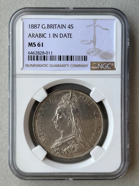 1887 Great Britain 4 Shilling Double Florin - Arabic 1 - NGC MS61 - Ships Free!
